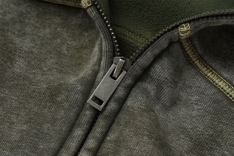 Zip Up Fleece Hoodie – Acid Wash Oversized Contrast Stitch