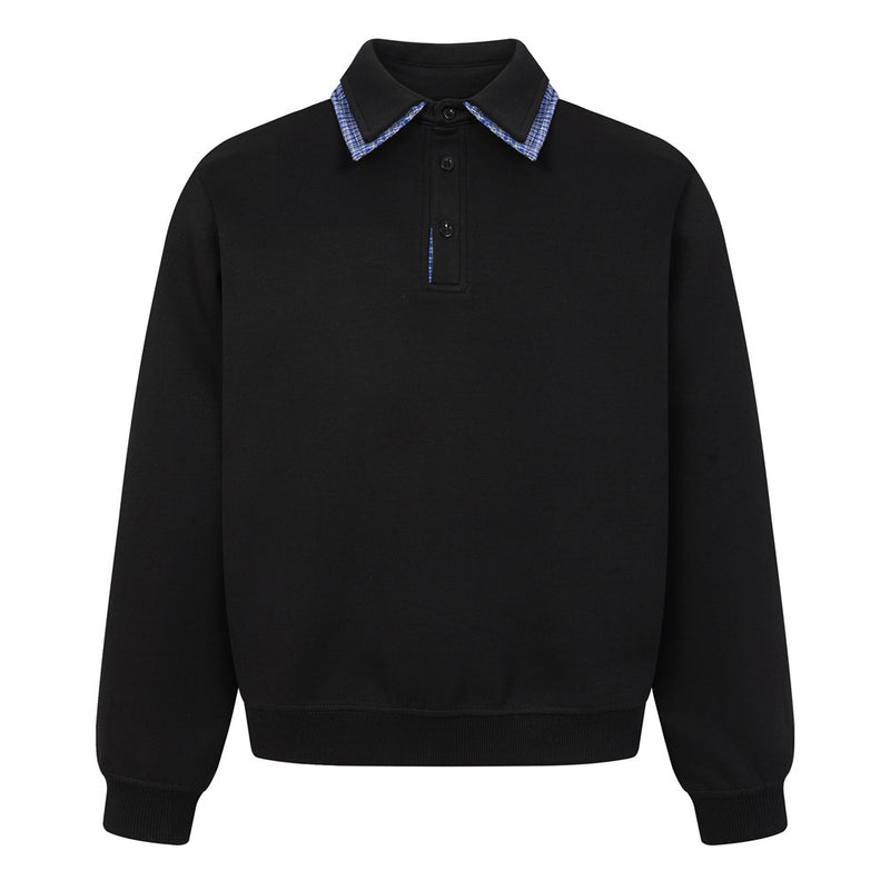 Sweat-shirt homme à col polo et bordure à carreaux | Coupe décontractée, manches longues