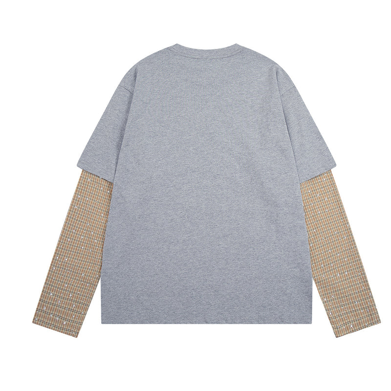 Langarmshirt mit Sternen-Applikation, Faux-Layering und karierten Kontrastärmeln