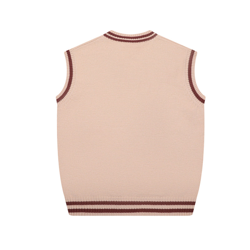 V-Neck Sweater Vests – Cute Dog Clock Jacquard Knit Preppy Style