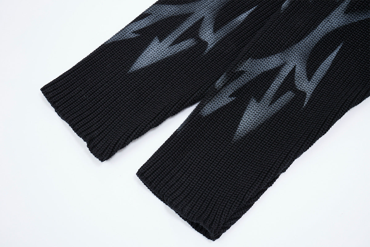Pull jacquard en maille à col rond Tribal Flame – Streetwear noir