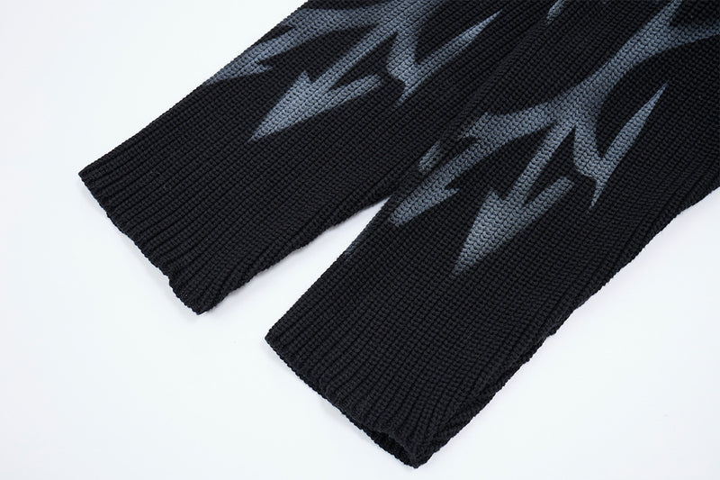 Pull jacquard en maille à col rond Tribal Flame – Streetwear noir