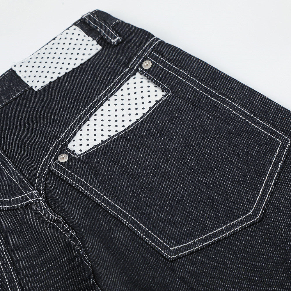 Jean homme droit – Denim foncé à jambes larges avec patchwork à pois