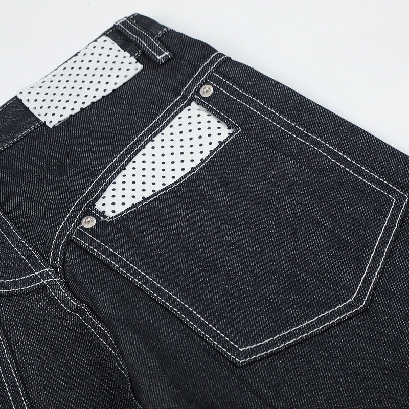 Jean homme droit – Denim foncé à jambes larges avec patchwork à pois