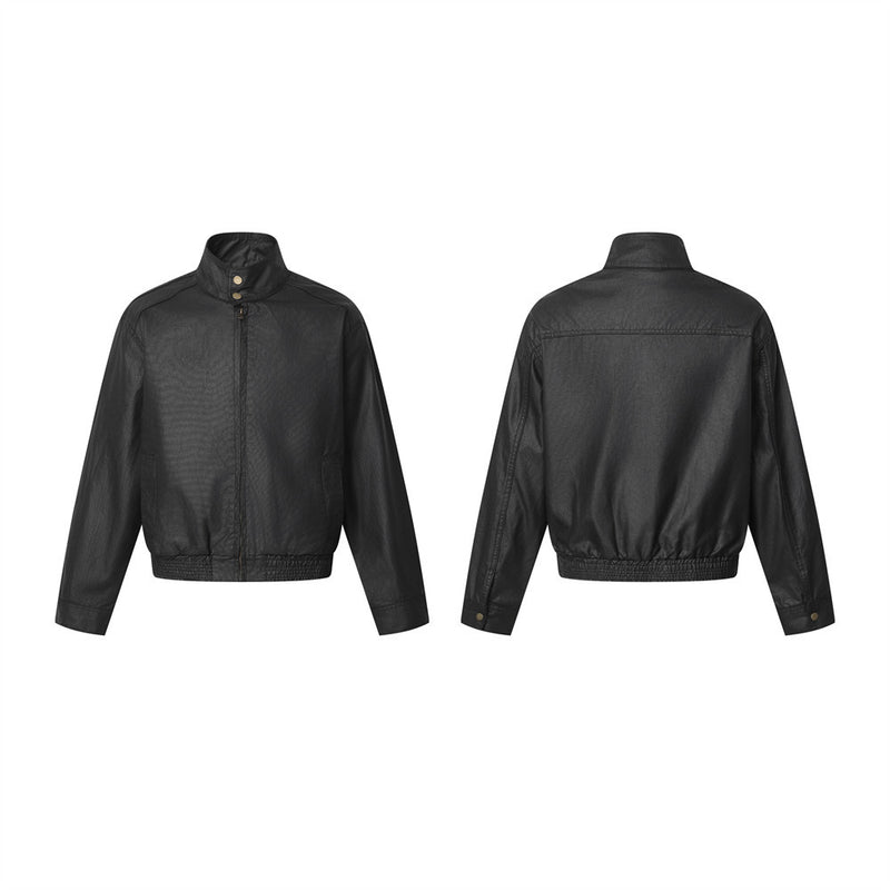 Blouson bomber homme noir à col montant – Harrington enduit coupe décontractée