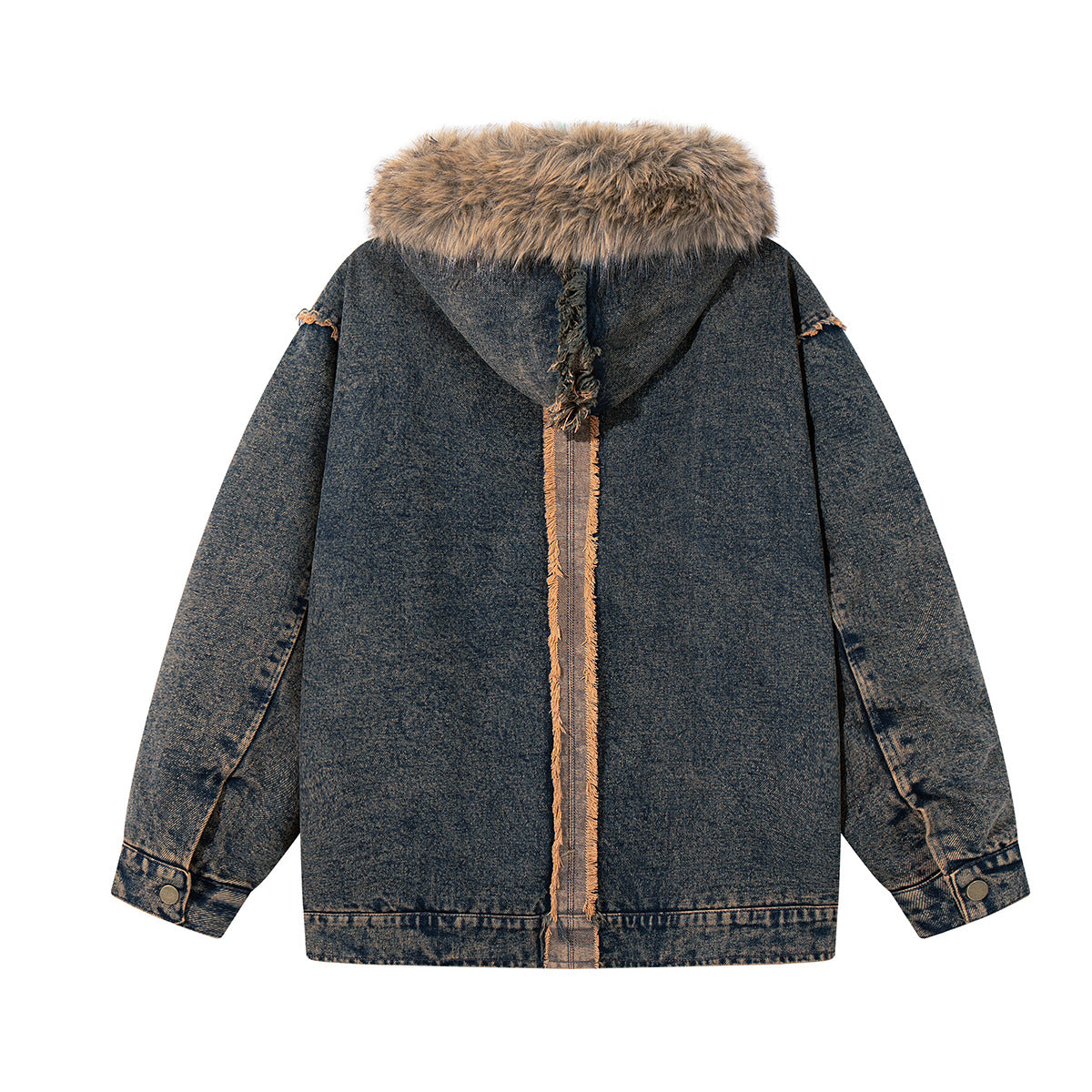 Hooded Denim Jacket with Fur Collar, Number 23 Varsity Patch & Acid Wash Finish