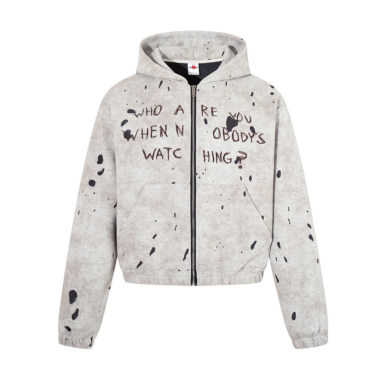 Gray Zip Up Hoodie – Washed Distressed Graffiti Graphic Zip-Front Streetwear