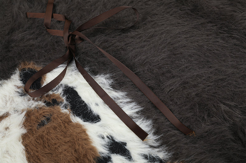 Fuzzy Horse Jacquard Sweater with Ribbon Bow Details – Charcoal Grey