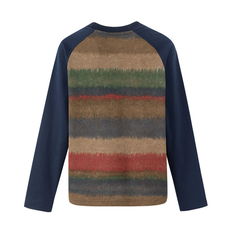 Men's Tie-Dye Stripe Raglan Long Sleeve Sweater with Colorblock Sleeves