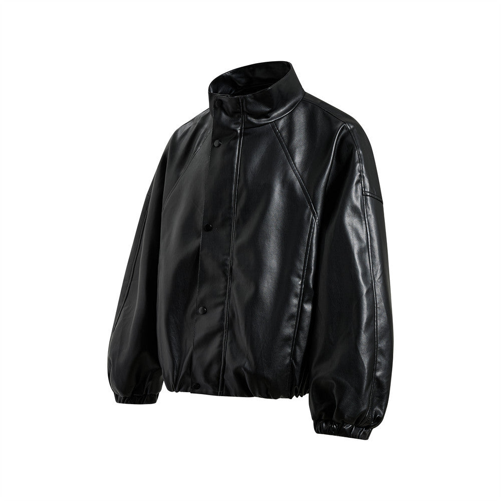 Veste homme oversize en similicuir PU, col montant, boutons-pression, coupe carrée