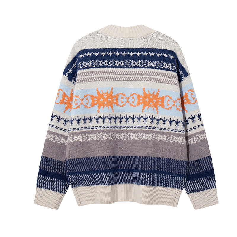 Fair Isle Jacquard Knit Cardigan Sweater – Retro Korean-Style Button-Up