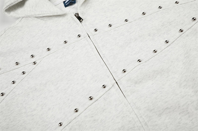 Oversized Zip-Up Hoodie with Studded Seam Detail – Acid Wash & Grey