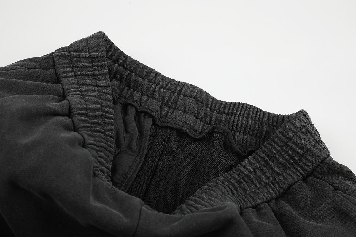 Pantalon de survêtement wide leg – Baggy streetwear américain noir délavé et brodé