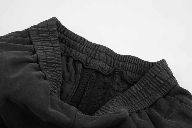 Pantalon de survêtement wide leg – Baggy streetwear américain noir délavé et brodé