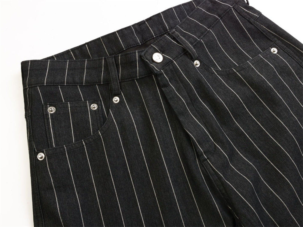 Wide-Leg Pinstripe Cargo Pants – Oversized Silhouette with Irregular Pockets