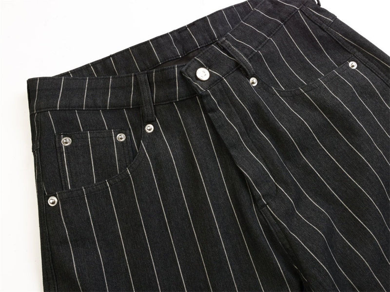 Wide-Leg Pinstripe Cargo Pants – Oversized Silhouette with Irregular Pockets