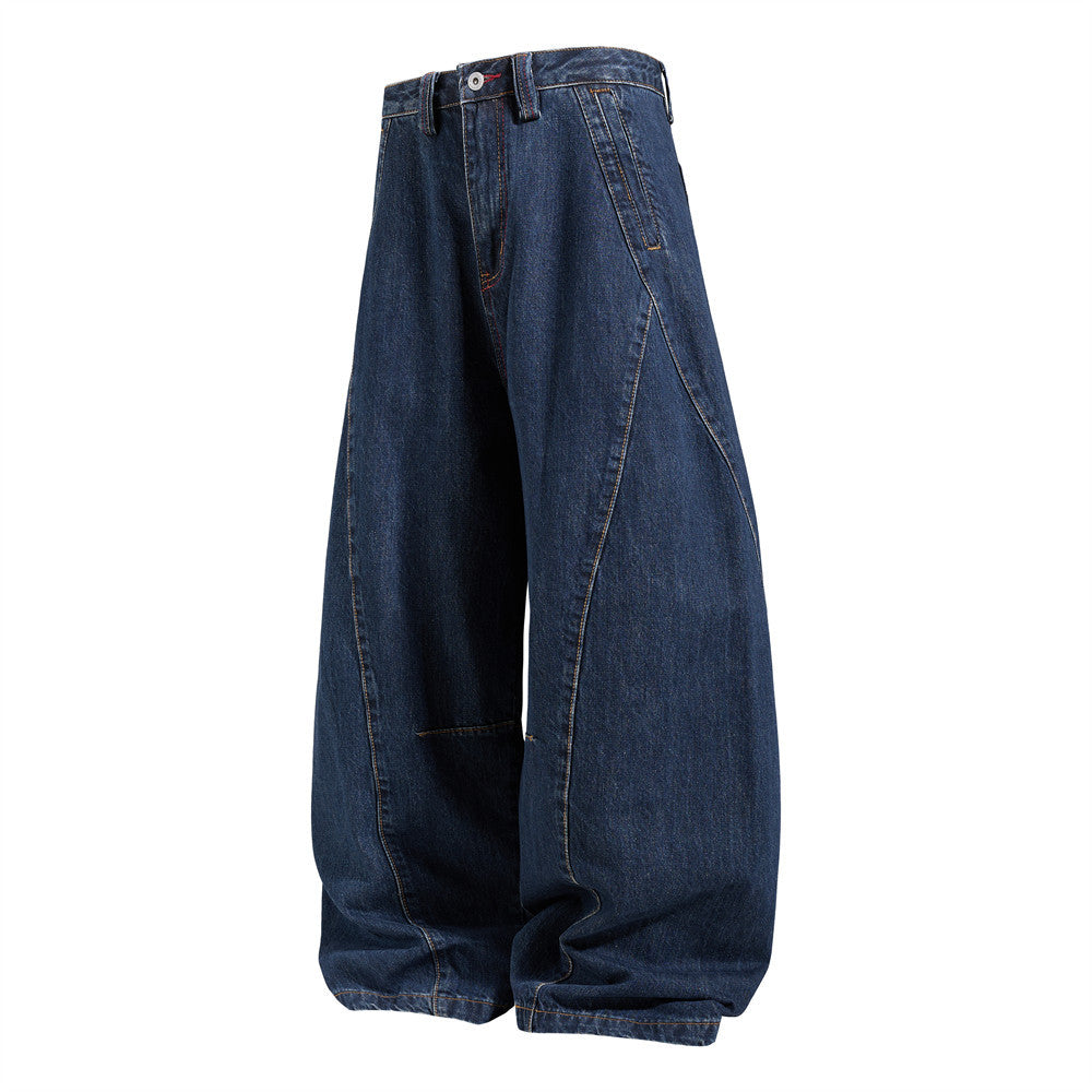 Wide-Leg-Barrel-Jeans für Herren – Deconstructed-Denim im High-Street-Stil mit Kontrast