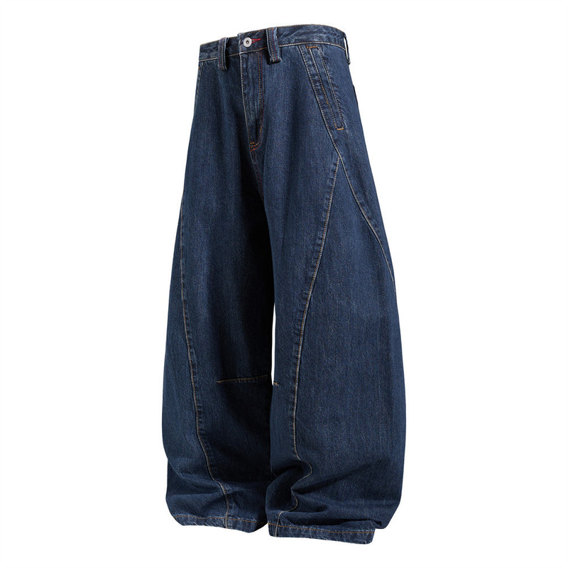 Wide-Leg-Barrel-Jeans für Herren – Deconstructed-Denim im High-Street-Stil mit Kontrast