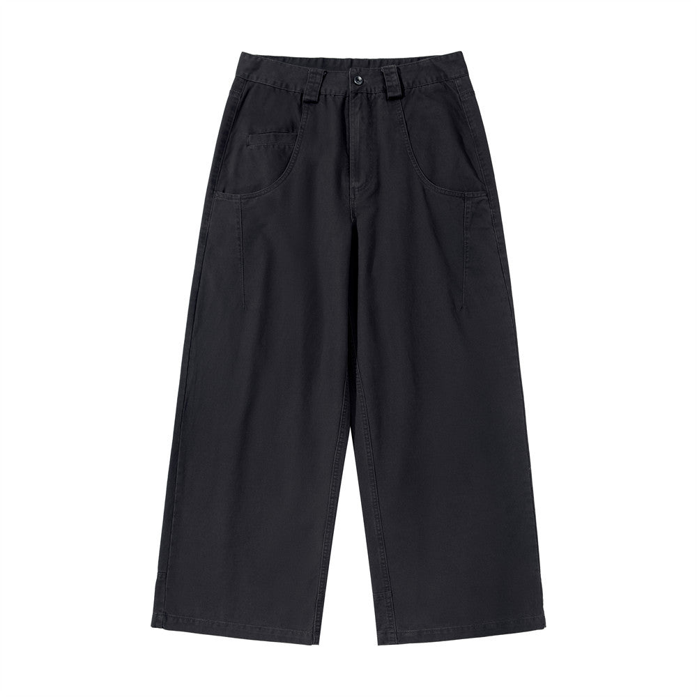 Men's Wide-Leg Workwear Trousers – Relaxed Straight-Cut Pants with Patch Pockets