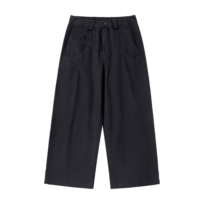 Men's Wide-Leg Workwear Trousers – Relaxed Straight-Cut Pants with Patch Pockets