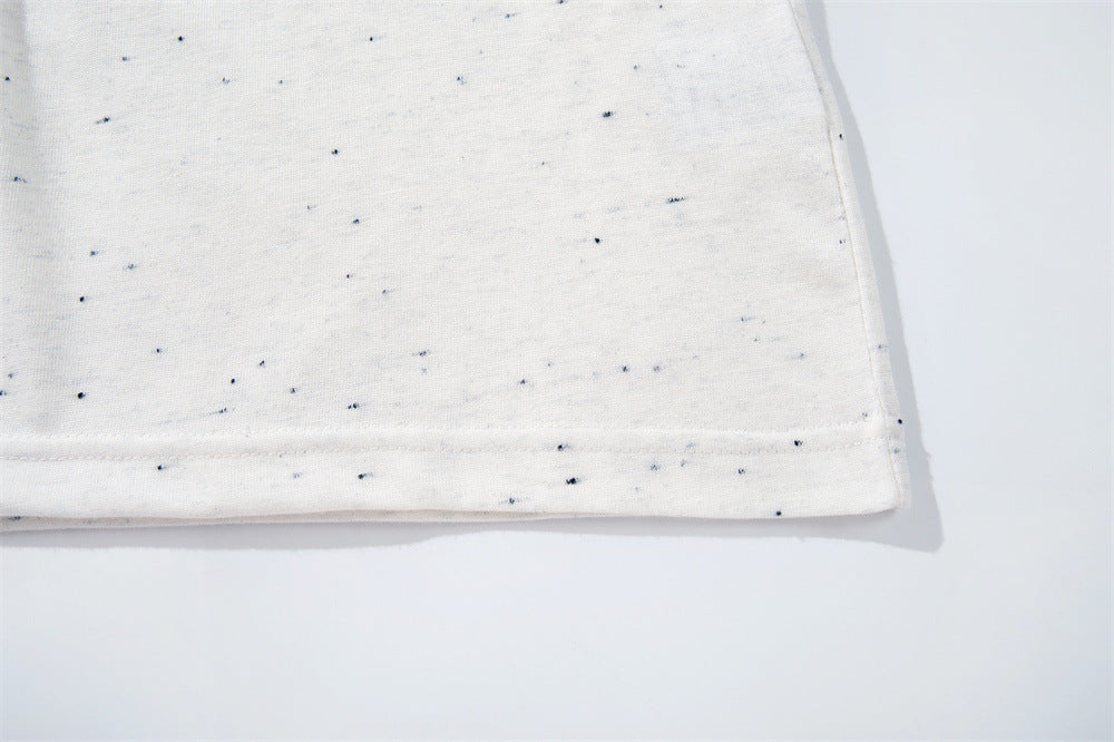 Speckled Long-Sleeve T-Shirt – Mock Neck Relaxed Fit with Center Seam Detail