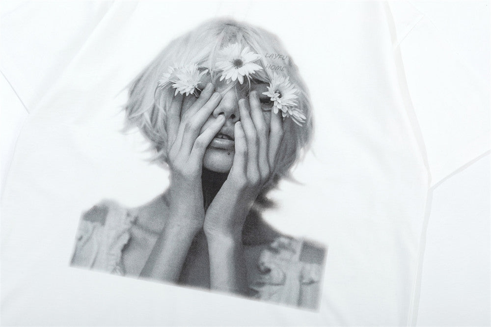 Oversized Portrait Graphic Tee – Washed Cotton Crew Neck Short Sleeve T-Shirt