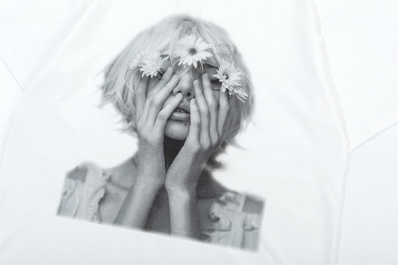 Oversized Portrait Graphic Tee – Washed Cotton Crew Neck Short Sleeve T-Shirt