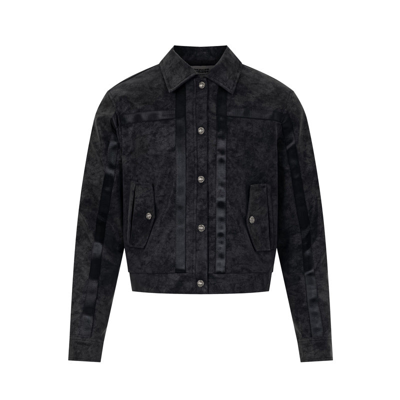 Chaqueta bomber de textura ante con rayas – Chaqueta corta Detroit con bandas satinadas
