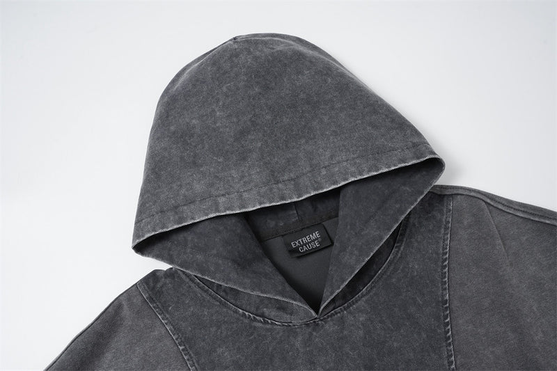 Hoodie oversize à enfiler délavé à l’acide – Streetwear vintage délavé à empiècements