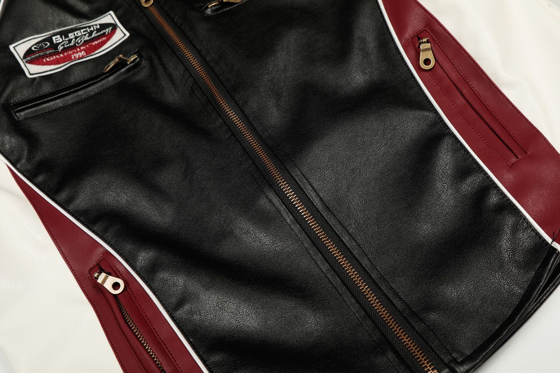 Veste moto de course en similicuir PU – Blouson biker noir à empiècements contrastants