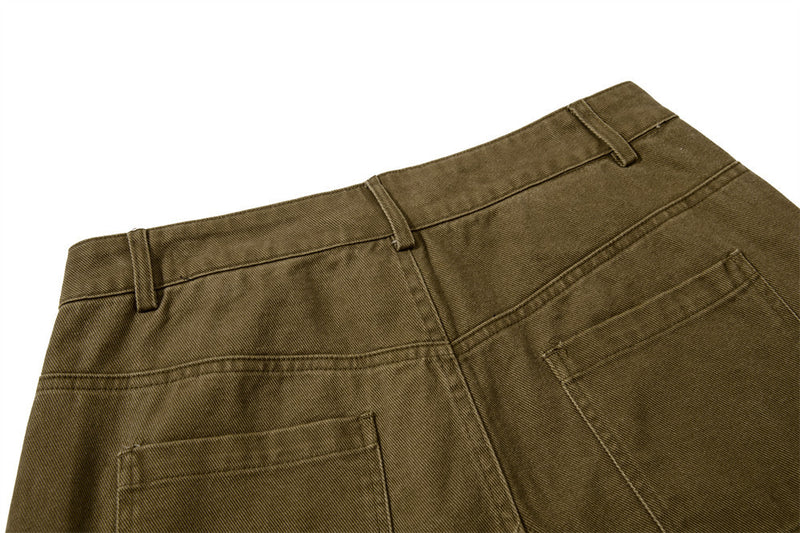 Wide-Leg Cargo Pants with Multi-Pocket Contrast Panel Design