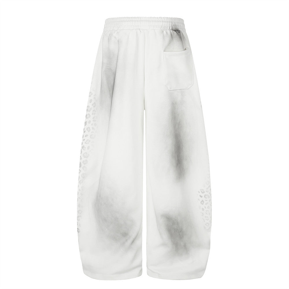 Men's Wide Leg Pants Tie-Dye Leopard Print Curved Hem Drawstring Sweatpants