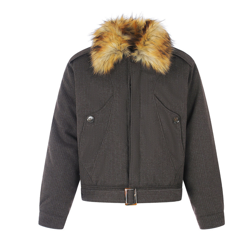 Fur Collar Padded Jacket – Retro American Lazy-Style Quilted Bomber