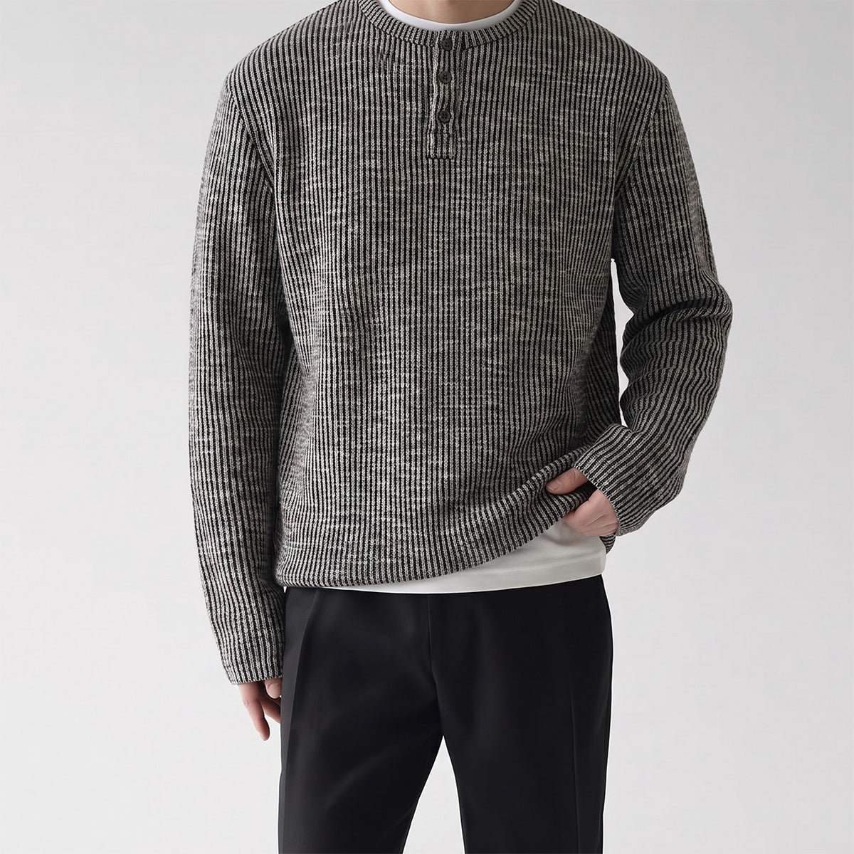 Men's Ribbed Henley Long Sleeve Tee – Vintage Old Money Style