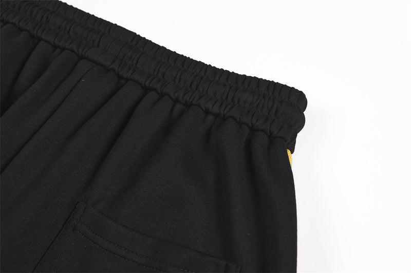 Wide-Leg Track Pants with Gold Side Stripes & Crest Embroidery