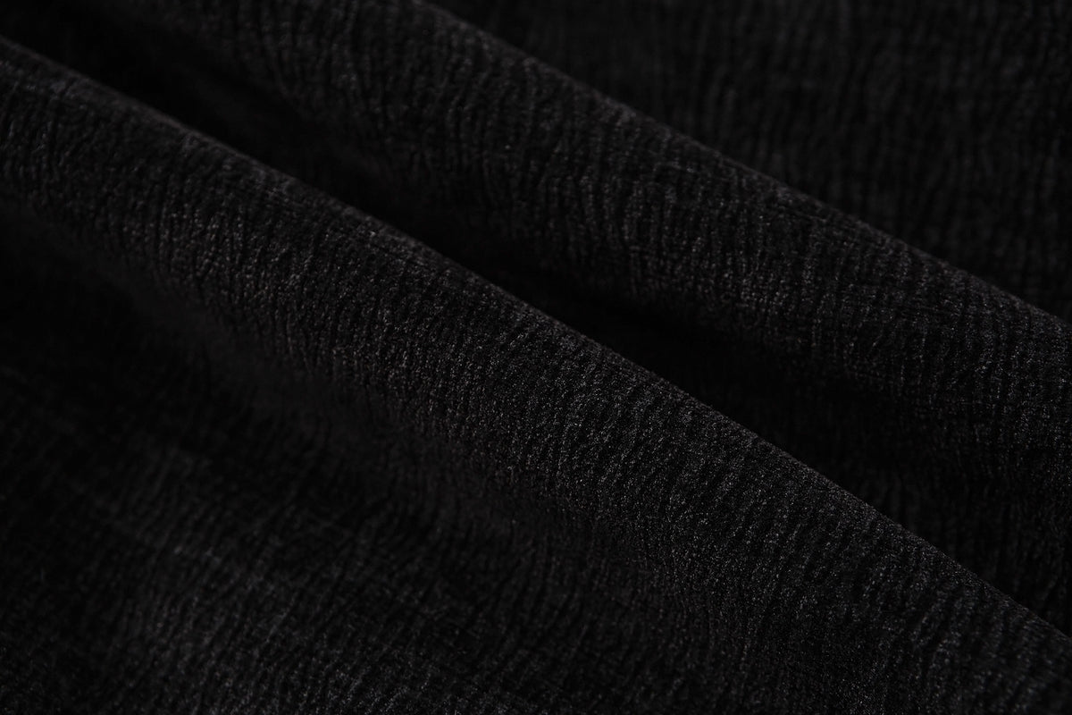 Faux Fur Lined Chenille Moto Jacket – Black Winter Biker Coat with Fur Collar &
