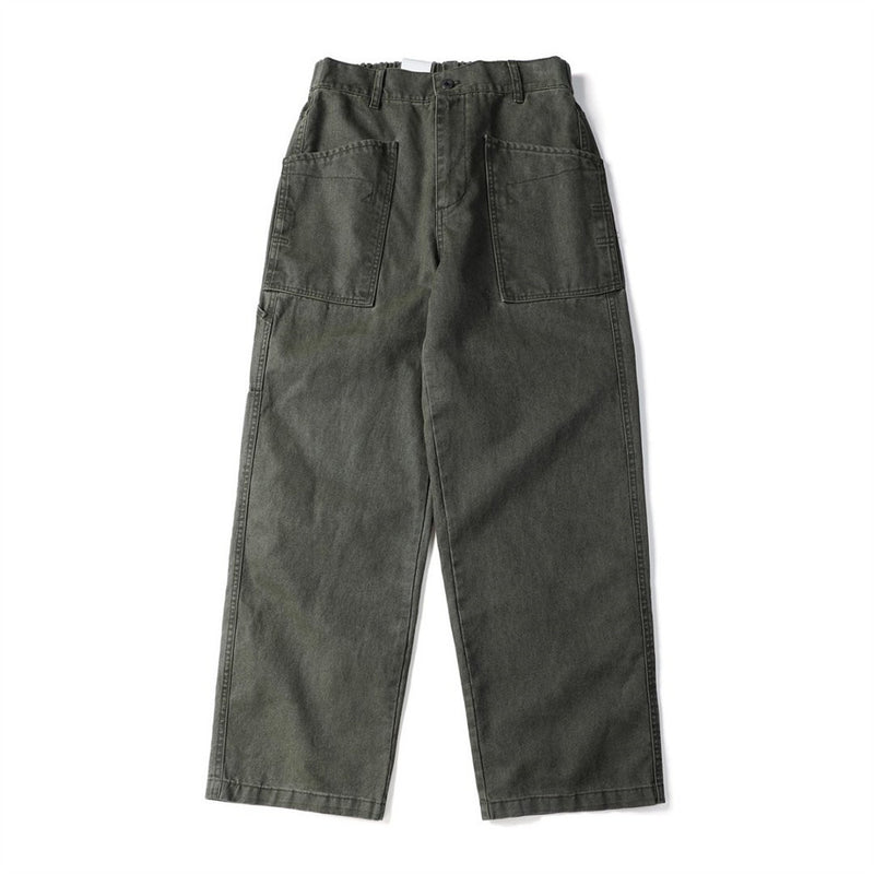 Vintage Washed Canvas Wide-Leg Utility Pants with Patch Pockets