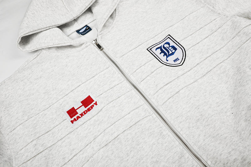 Zip-Hoodie im Vintage-Stil amerikanischer College-Mode mit bestickten Patches