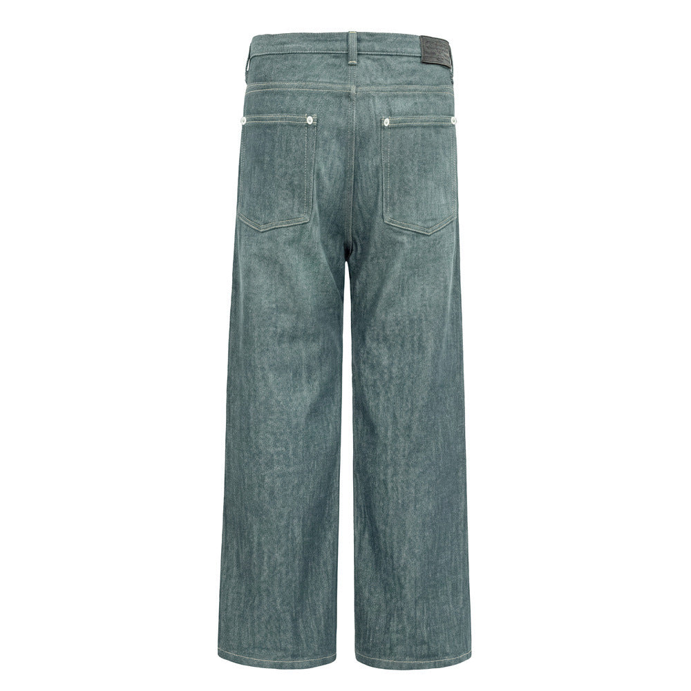Wide-Leg Jeans Men's Button-Fly Straight Denim Pants – Lake Green