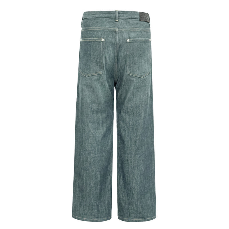 Wide-Leg Jeans Men's Button-Fly Straight Denim Pants – Lake Green