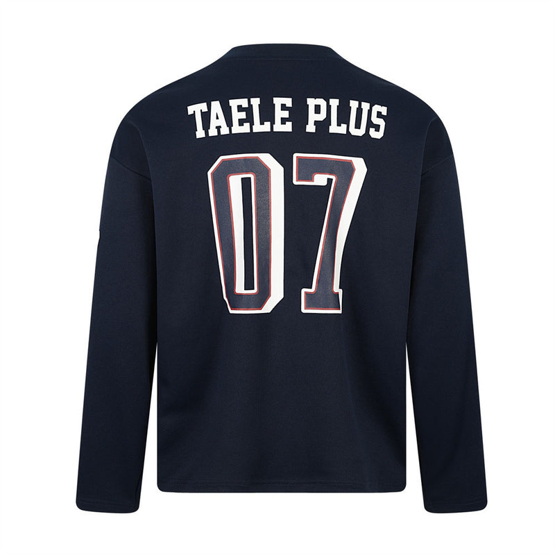 Football Jersey Long-Sleeve Tee – Taele Plus 07 Number Print V-Neck Oversized