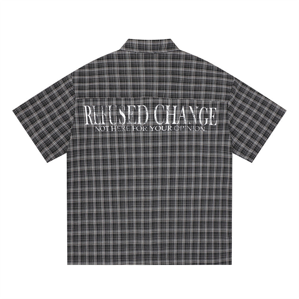 Don't Judge Me Graphic Patchwork Plaid Short Sleeve Shirt