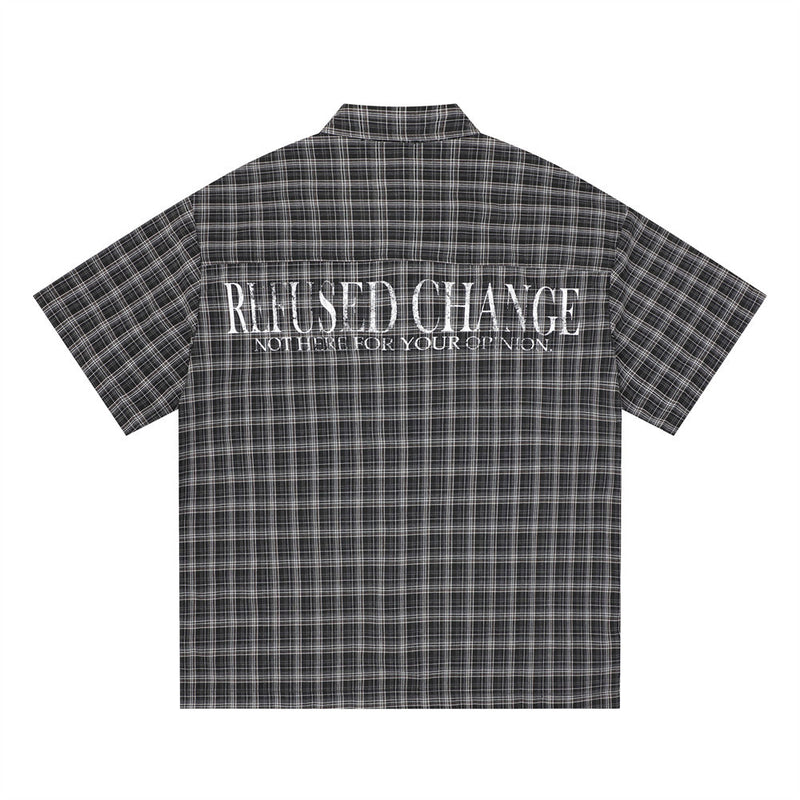 Don't Judge Me Graphic Patchwork Plaid Short Sleeve Shirt