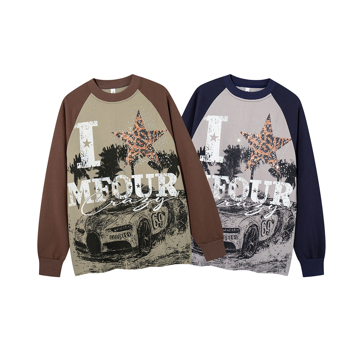 Long Sleeve Raglan Graphic T-Shirt – Oversized American Street Style with Star &