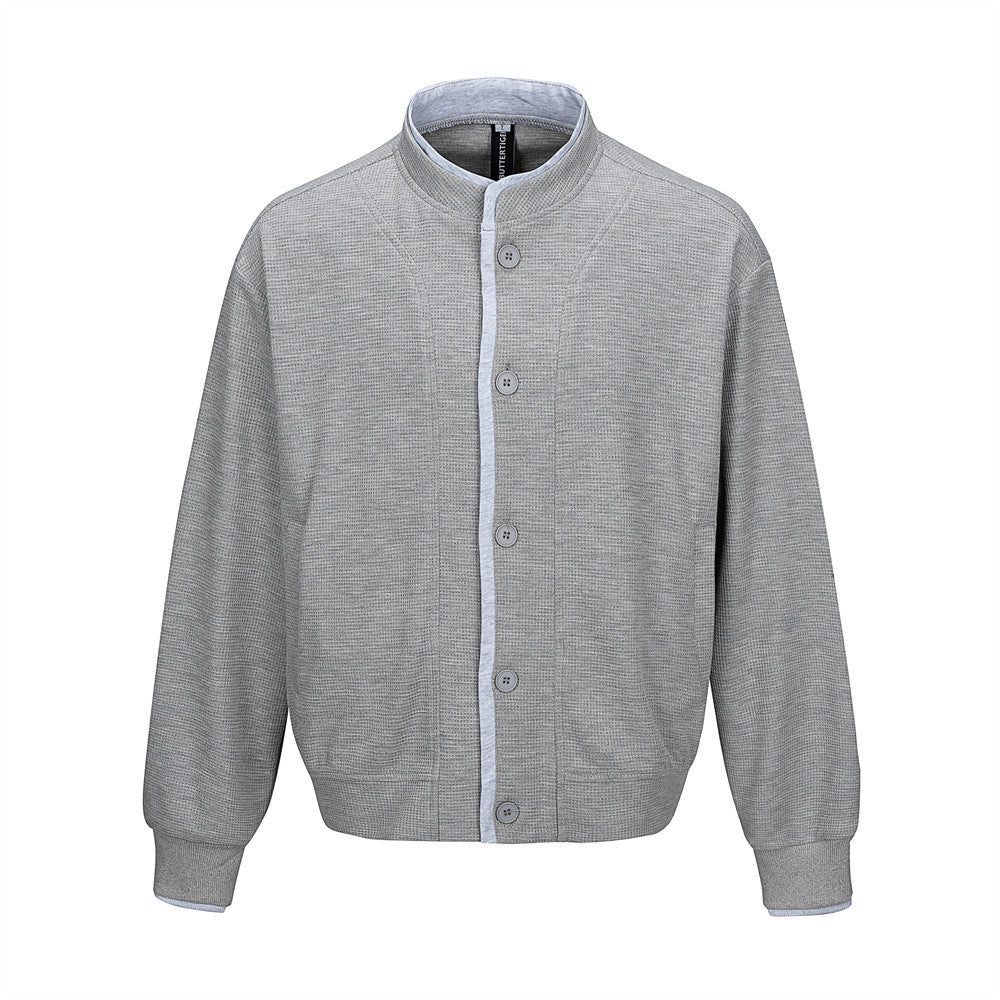 Herren-Bomber-Cardiganjacke aus Waffelstrick mit Stehkragen – Lässige Passform
