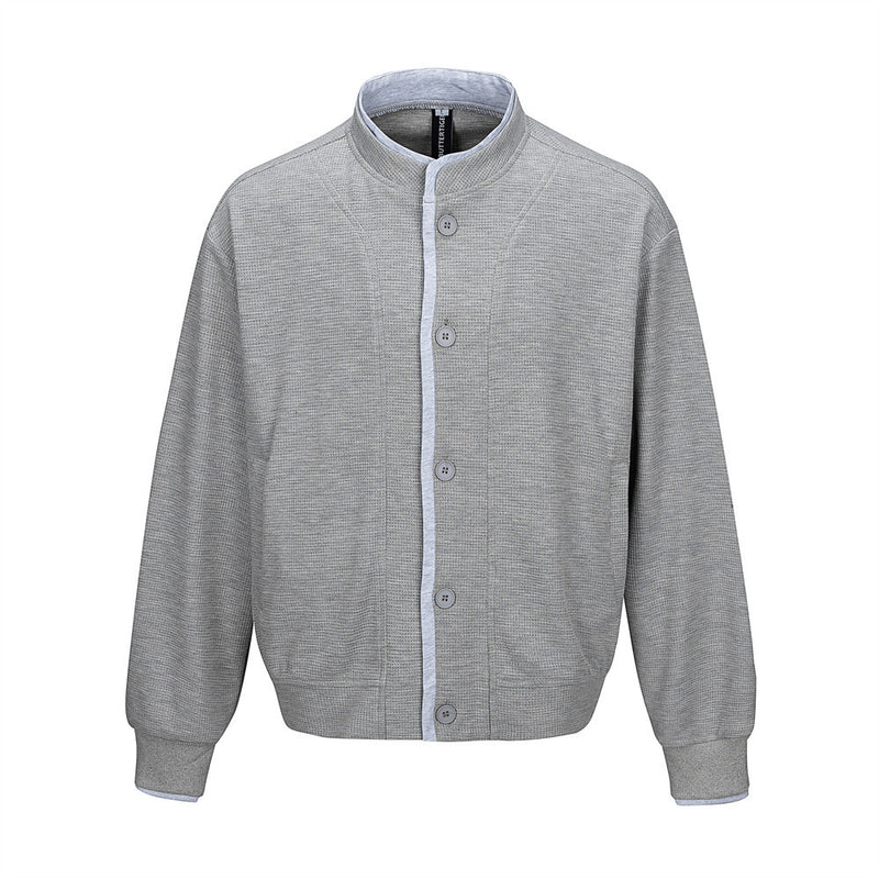 Herren-Bomber-Cardiganjacke aus Waffelstrick mit Stehkragen – Lässige Passform