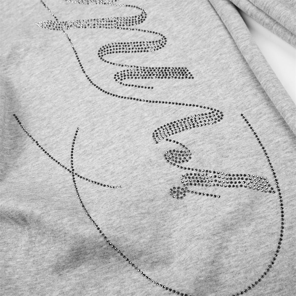 Pantalones de Chándal de Pierna Ancha con Texto de Strass – Corte Bombacho Extragrande con Cordón