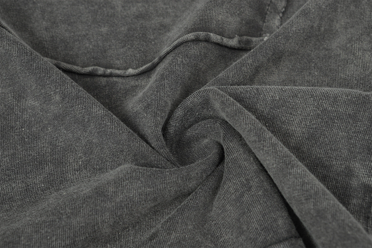 Pull homme gris à col rond – Délavé à l’acide, déstructuré, manches longues à bords bruts