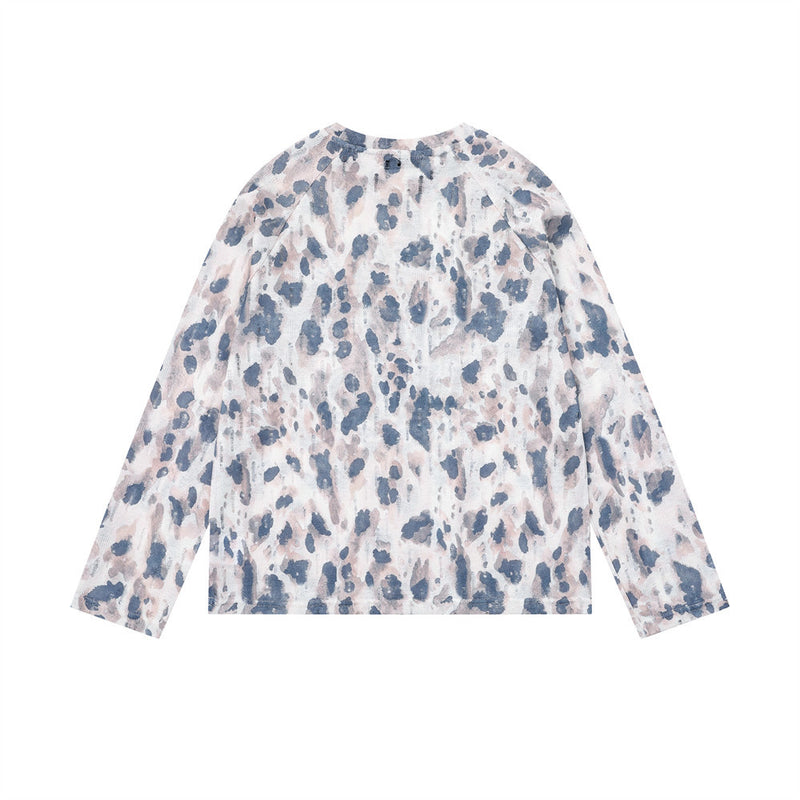 Camiseta gráfica de manga larga con estampado de leopardo – Animal print tie-dye con letras