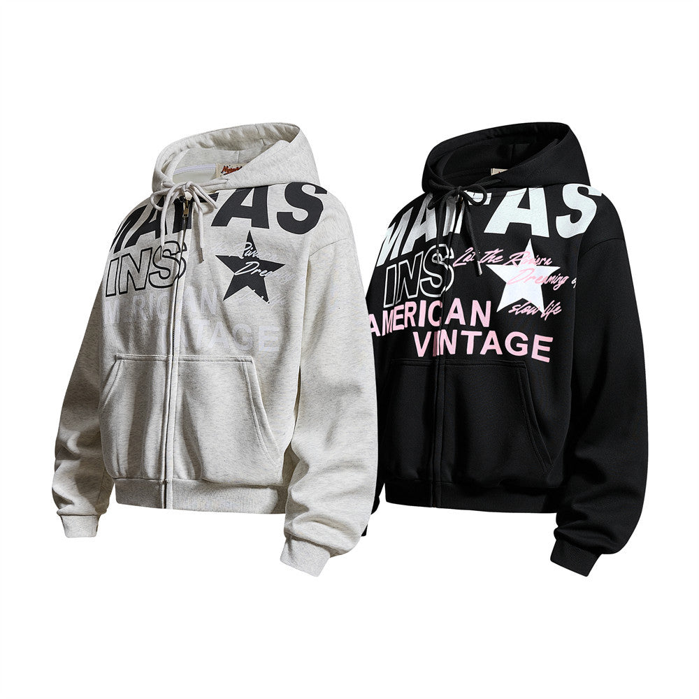 American Vintage Graphic Zip-Up Hoodie – Oversized Street Style
